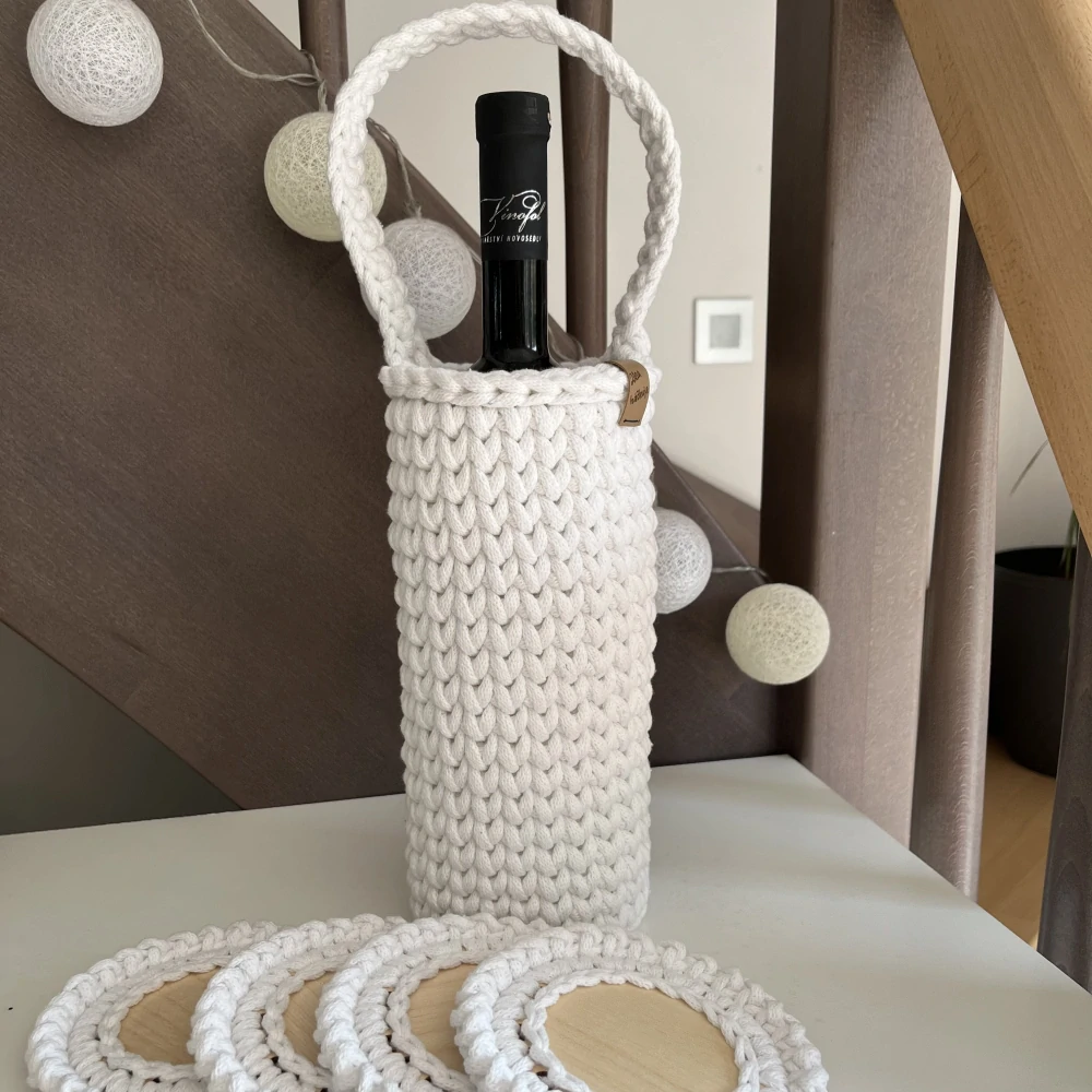 Dárková sada - taška na víno a podšálky (různé barvy)