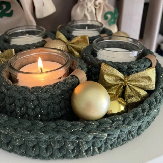 Adventní svícen tmavě zelený se zlatou nitkou