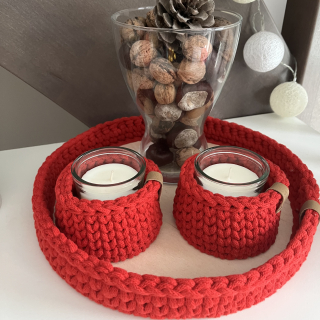 Červená sada - tác a svícny